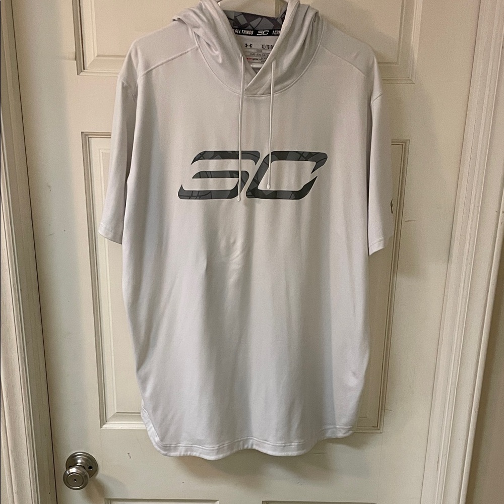Under Armour Steph Curry White Hoodie loose short-sleeve with Gray Logo